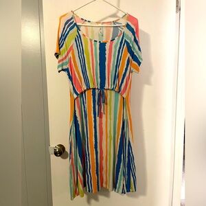 Latched Mama Drawstring T-Shirt Nursing Dress - M - Summer stripes